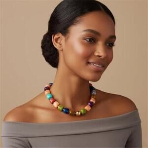 Colorful Chunky Resin Bead Necklace Women Multicolor Square Statement